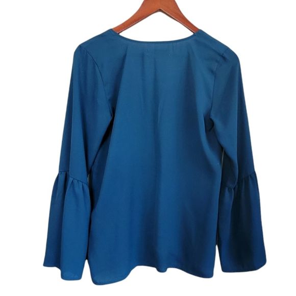 A&F Bell Statement Sleeve Boho Solid Shirt Teal Blue XS - Picture 2 of 4